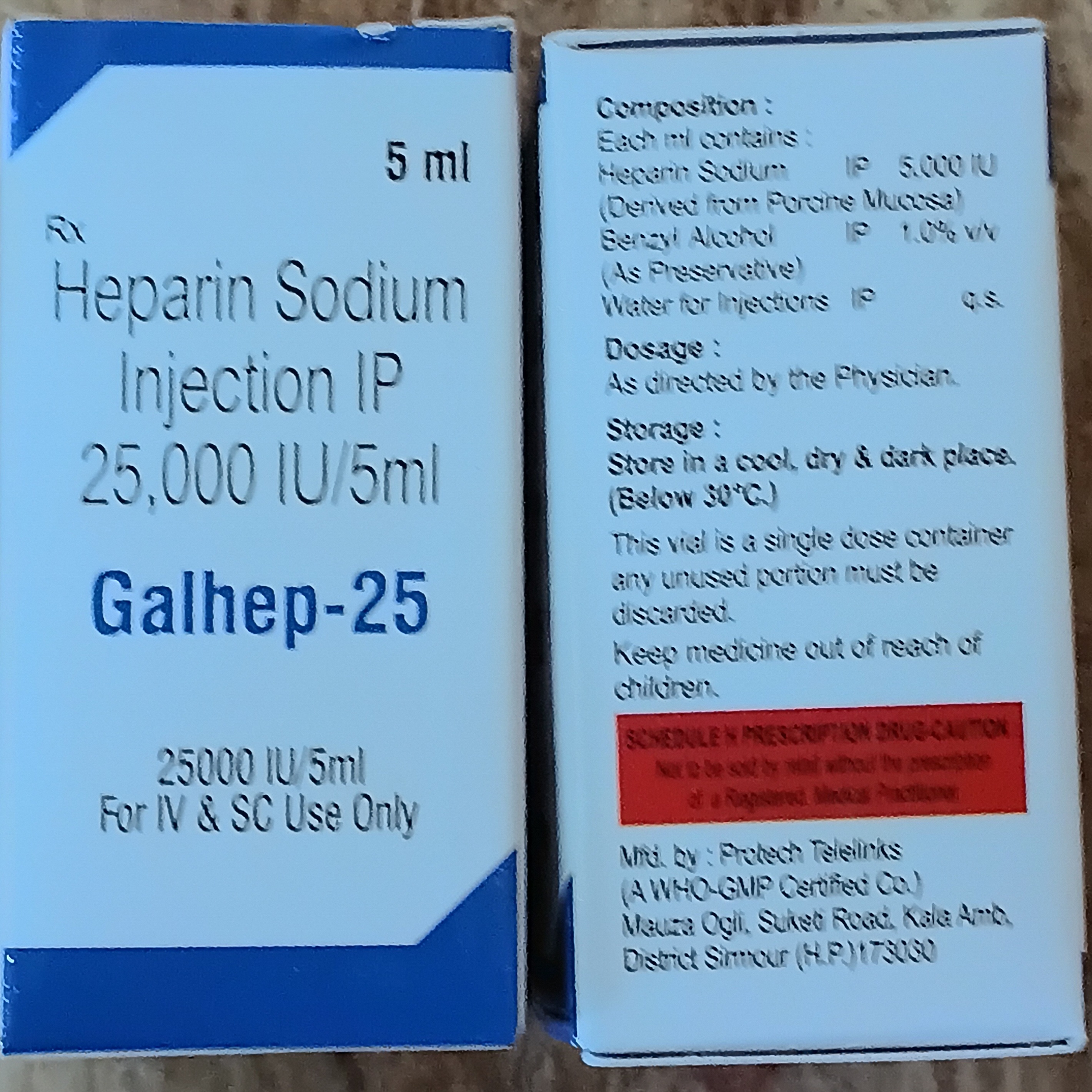 Galhep-25 Heparin Sodium 25,000 IU/5 mL