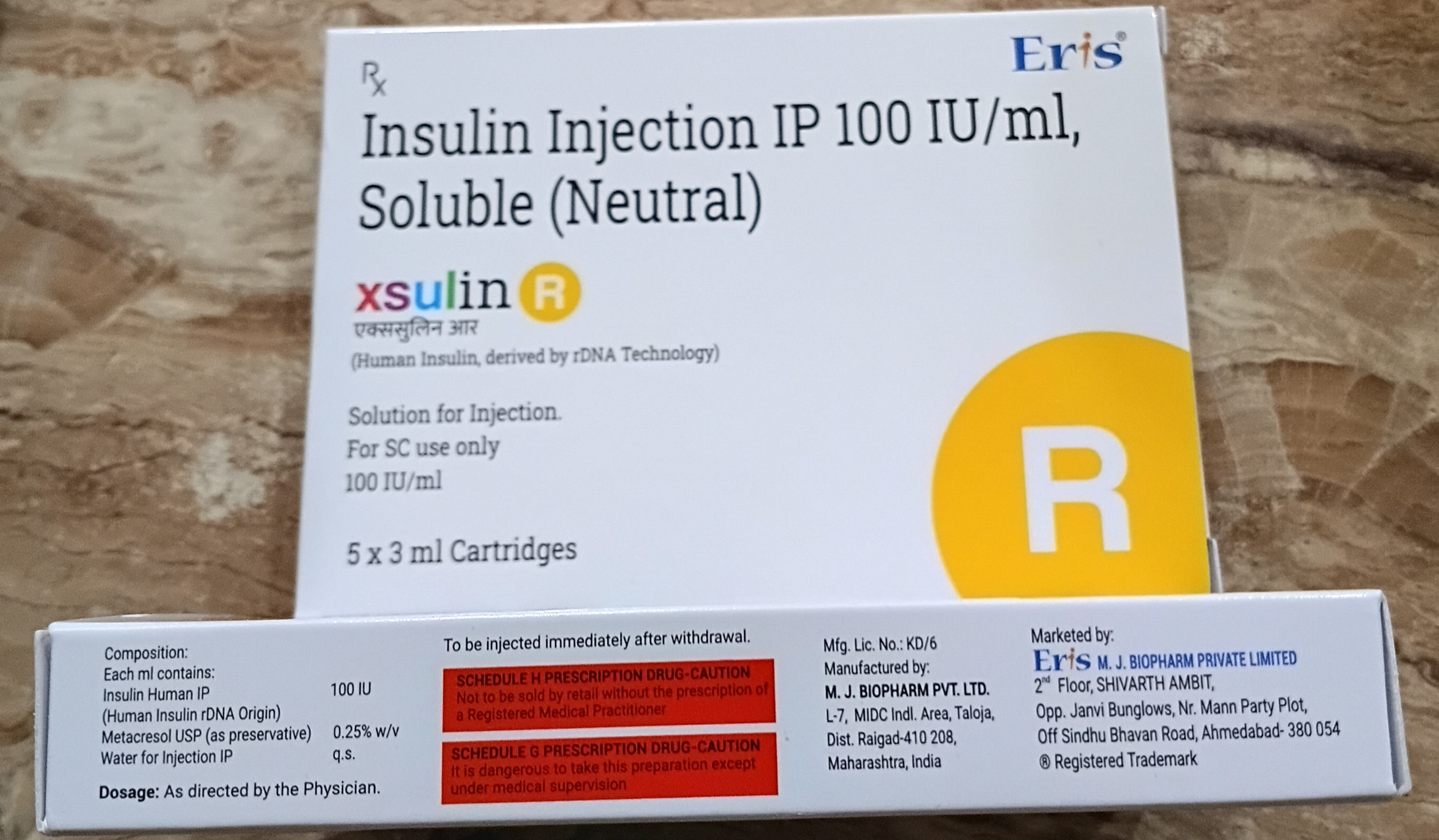 Xsulin R – Insulin Injection 100 IU/mL, 5 × 3 mL Cartridges